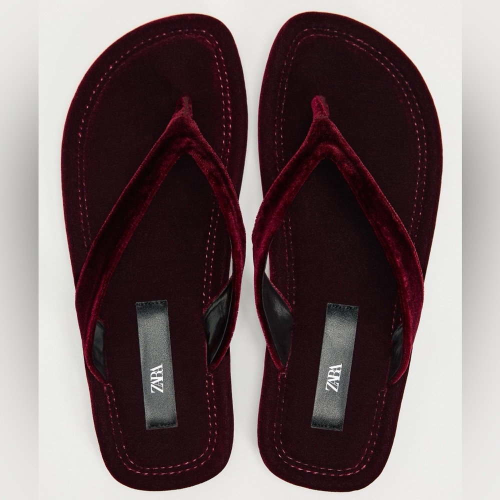 Zara Deep Red Velvet Sandals